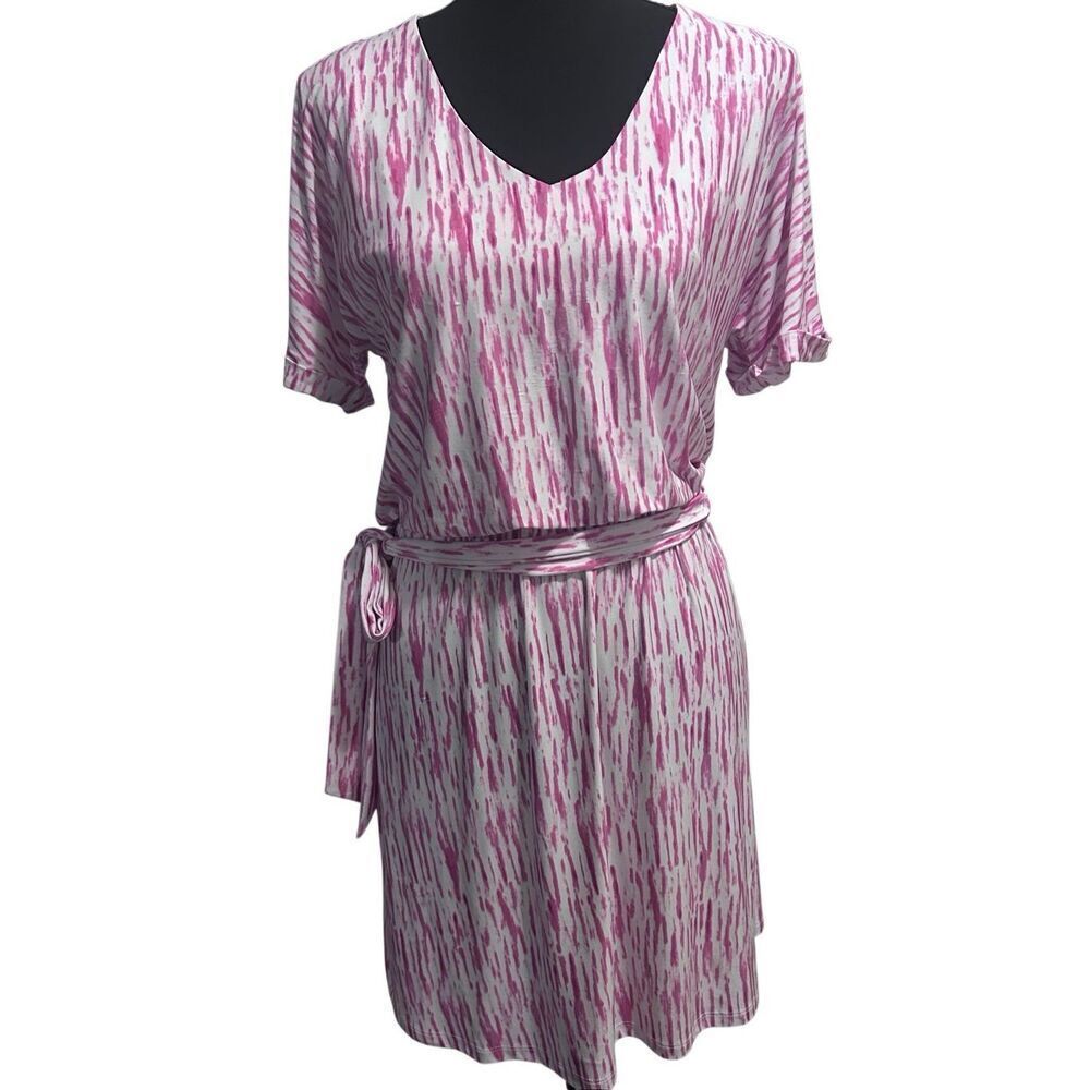 INC international Concepts Women’s Size M Pink Zebra Print V-Neck Tie Belt Midi